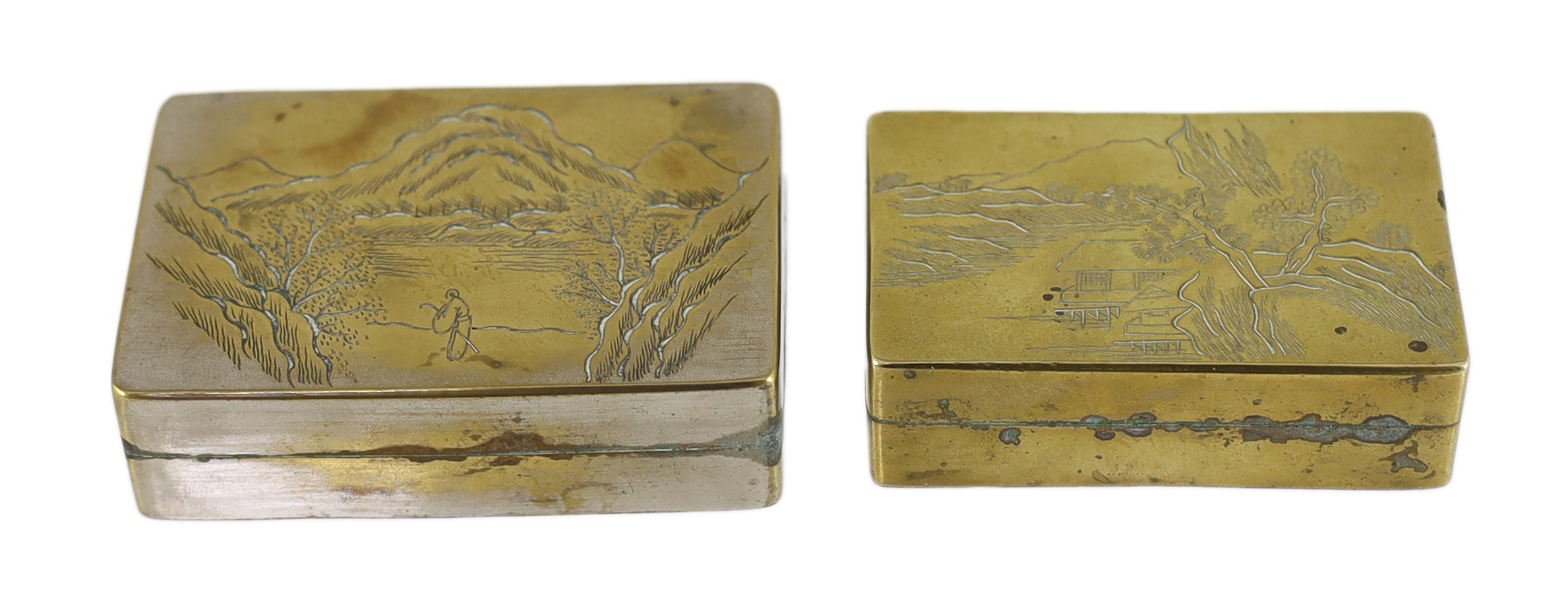 Two Chinese paktong ink boxes, early 20th century